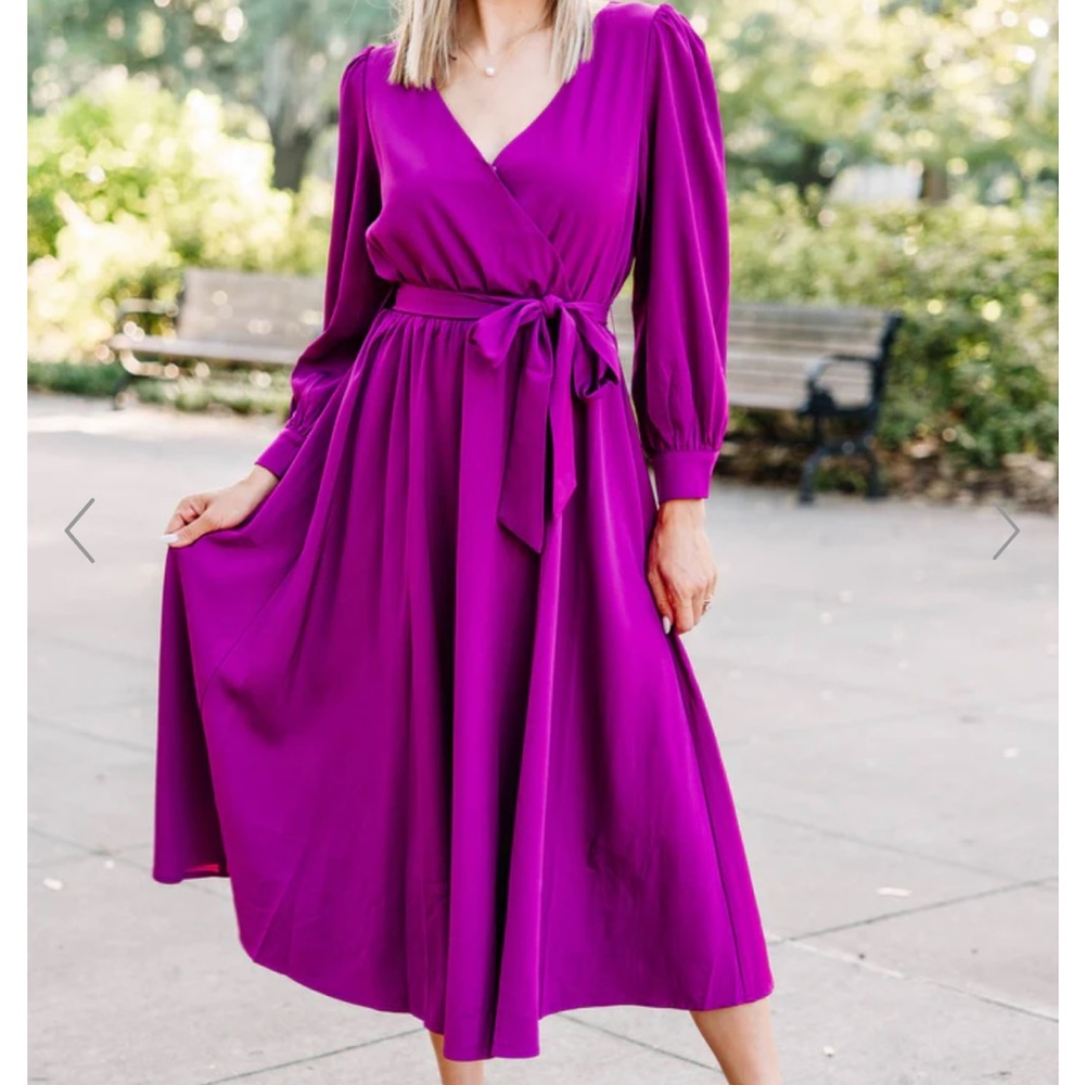 Purple magenta midi wrap dress
